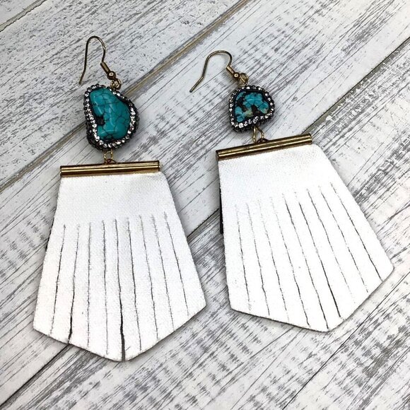 Ella & Elly Turquoise & Leopard Sequin Drop Earrings - Picture 3 of 4